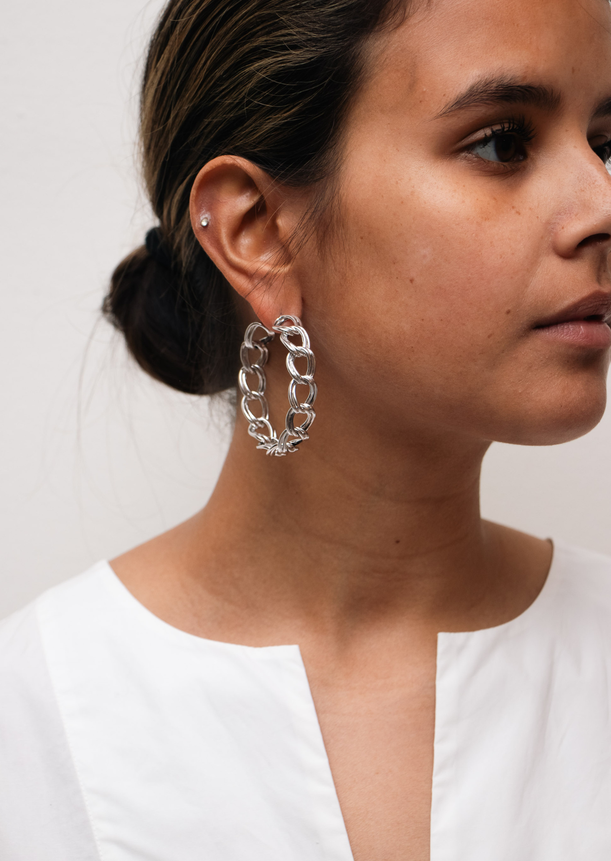 Sarah Lou loose chain earring rhodium 
