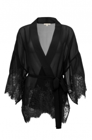 Gold Hawk coco silk lace kimono - black