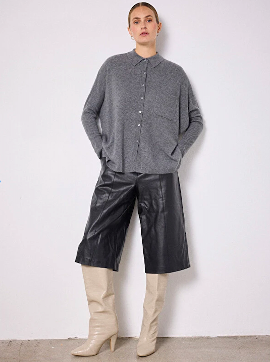NOT SHY Pull Poncho Chemise ML Gris Chine 