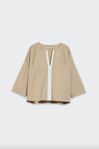 SPOON Wide V-neck Blouse Dark Beige 