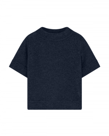 by basics Shirt w Raw Edges ss midnight blue melange  